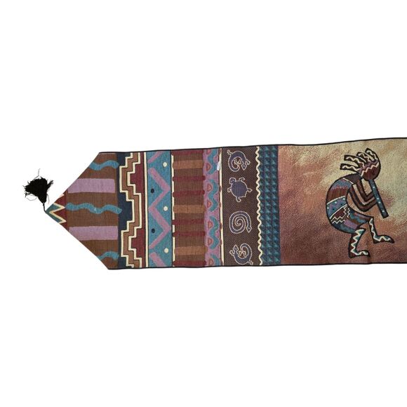 Vohann Southwestern Dancing Kokopelli Gecko Teal Black Table Runner 68" x 13" - Picture 4 of 5